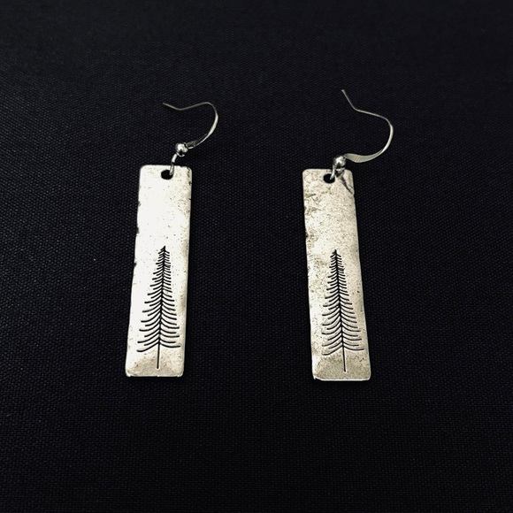 Pine Tree Drop Earrings - Black and Silver - Picture 4 of 7